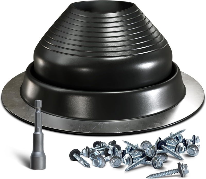 VIVIDA #7 غطاء فلاشينغ معدني لأسطح EPDM، جاك مرن لفتحة الأنبوب بقطر 6" إلى 11"، مع براغي ومقبس سداسي، أسود، عبوة واحدة - Image 1